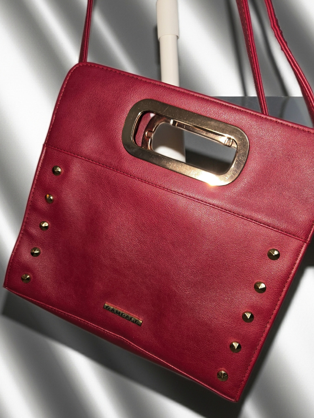 Rampage Red Faux Leather Studded Cutout Handle Convertible Crossbody Clutch Bag
